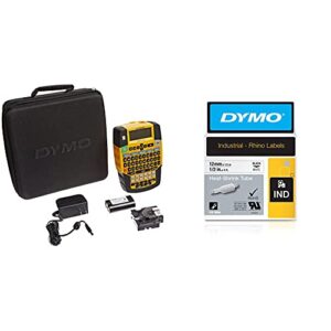 dymo rhino 4200 industrial label maker carry case with ½” labels, black print on white tape & dymo industrial heat shrink tubes, ½”, black print on white, great for school supplies