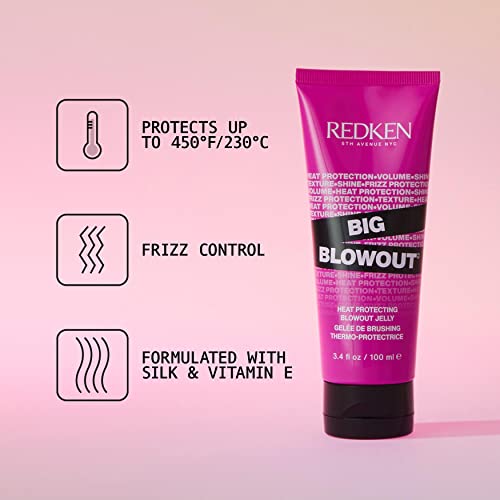 Redken Big Blowout Heat Protection Jelly Serum for All Hair Types | Volume for Fine Hair | Blowdry Gel, 3.4 fl. oz.