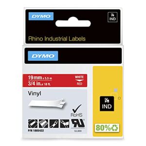 dymo industrial labels for dymo industrial rhino label makers, white on red, 3/4″, 1 roll (1805422), dymo authentic
