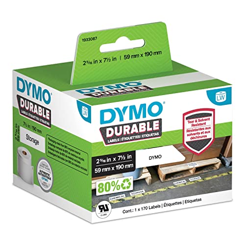 DYMO LW Durable Industrial Labels for LabelWriter Label Printers, White Poly, 2-5/16” x 7-1/2”, Roll of 170 (1933087)