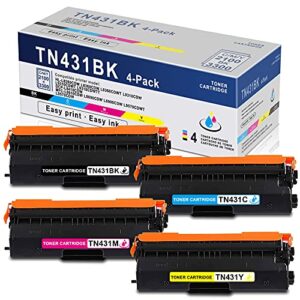 vit 4 pack (1bk+1c+1m+1y) high yield compatible tn431 tn-431 tn431bk tn431c tn431m tn431y toner cartridge replacement for brother hl-l8260cdw l8360cdw l8360cdwt l9310cdw l9310cdwt l9310cdwtt printer