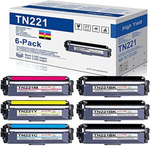 mitocolor high yield tn221bk tn221c tn221m tn221y toner cartridge replacement for brother tn-221 hl3170cdw hl-3170cdw hl3140cw hl3180cdw mfc9130cw mfc9330cdw mfc9340cdw printer (6 pack,3bk+1c+1m+1y)