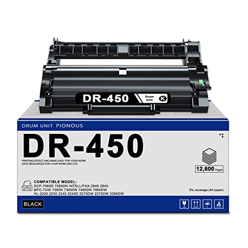 PIONOUS Compatible DR450 DR-450 Drum Unit Replacement for Brother DCP-7060D 7065DN IntelliFax-2840 HL-2220 2230 2240 MFC-7240 7360N Series Printer 12,600 Pages (1 Pack, Black)