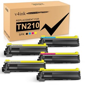 v4ink compatible toner cartridge replacement for brother tn210 (2k+1c+1m+1y) work with hl3040cn hl3045cn hl3070cw hl3075cw mfc9010cn mfc9120cn mfc9125cn mfc9320cw mfc9325cw, 5-pack