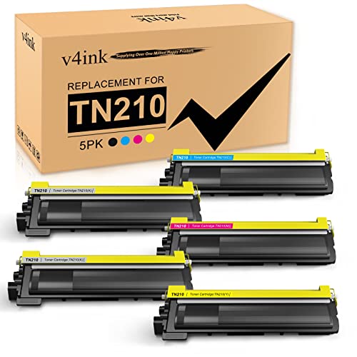 v4ink Compatible Toner Cartridge Replacement for Brother TN210 (2K+1C+1M+1Y) Work with HL3040CN HL3045CN HL3070CW HL3075CW MFC9010CN MFC9120CN MFC9125CN MFC9320CW MFC9325CW, 5-Pack