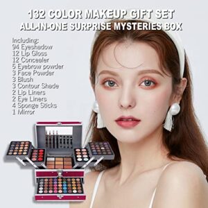 132 Color All In One Makeup Kit,Professional Makeup Case,Makeup Set for Teen Girls,Makeup Palette,Multicolor Eyeshadow Kit (Pink)