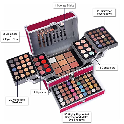 132 Color All In One Makeup Kit,Professional Makeup Case,Makeup Set for Teen Girls,Makeup Palette,Multicolor Eyeshadow Kit (Pink)