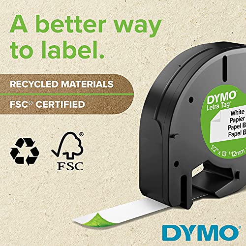 Dymo 10697 Letratag Paper Label Tape Cassettes, 1/2-Inch X 13Ft, White, 2/Pack