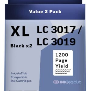 Compatible LC 3017 / LC 3019 XL 2 Pack High Yield Black Cartridge for Brother LC 3017 / LC 3019 Printer Ink.