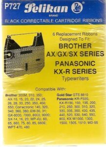black correctable cartridge ribbons for brother ax/gx/sx series, and panasonic kx-r series typewriters