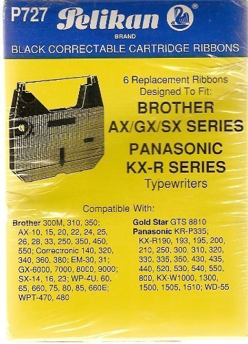 Black Correctable Cartridge Ribbons for Brother AX/GX/SX Series, and Panasonic KX-R Series Typewriters