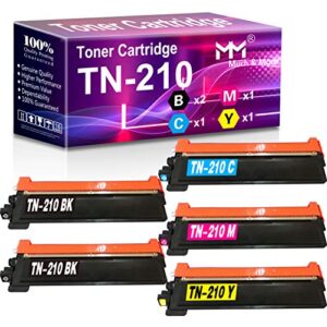 mm much & more compatible toner cartridge replacement for brother tn210 tn-210 used with mfc-9120cn 9320cw 9010cn hl-3070cw 3075cw 3040cn 3045cn printer (5-pack, 2 black, cyan, magenta, yellow)
