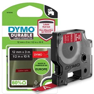 dymo d1 durable labeling tape for labelmanager label makers, white print on red tape, 1/2″ w x 10′ l, 1 cartridge (1978366), dymo authentic