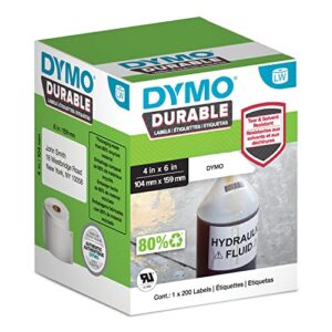dymo lw durable industrial labels for labelwriter 4xl label printers, white poly, 4-1/16” x 6-1/4”, roll of 200 (1933086)