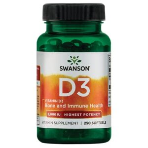swanson vitamin d-3 5000 iu bone health immune support healthy muscle function d3 supplement (cholecalciferol) 125 mcg 250 softgels count