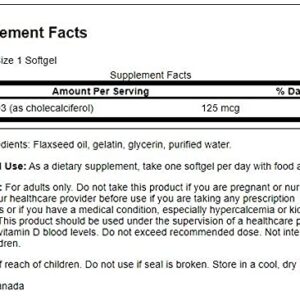 Swanson Vitamin D-3 5000 IU Bone Health Immune Support Healthy Muscle Function D3 Supplement (cholecalciferol) 125 mcg 250 Softgels Count