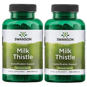 swanson milk thistle – herbal liver support supplement – natural formula helping to maintain overall health & wellbeing – (100 capsules, 500mg each) 2 pack