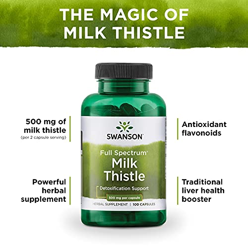 Swanson Milk Thistle - Herbal Liver Support Supplement - Natural Formula Helping to Maintain Overall Health & Wellbeing - (100 Capsules, 500mg Each) 2 Pack