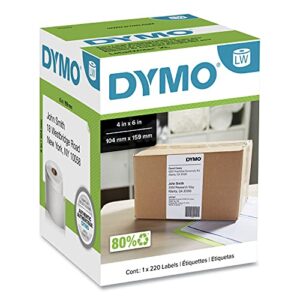 dymo 1744907 labelwriter shipping labels, 4 x 6, white, 220 labels/roll