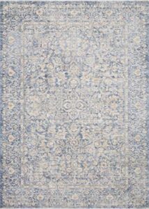 loloi pandora collection distressed persian vintage area rug, 2’0″ x 3’4″, blue/gold