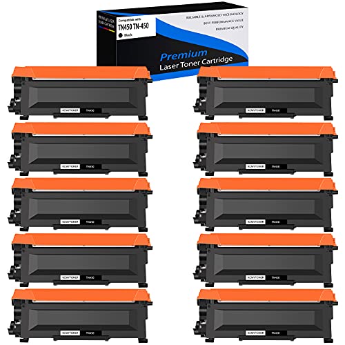 KCMYTONER 10 Pack Compatible Toner Cartridge Replacement for Brother TN450 TN-450 TN420 High Yield Black to use with MFC-7860dw MFC-7360n HL-2280dw HL-2270dw HL-2240 DCP-7065dn Intellifax 2840 Printer