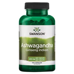 Swanson Ashwagandha Powder Supplement-Ashwagandha Root & Aerial Parts Supplement Promoting Stress Relief & Energy Support-Ayurvedic Supplement for Natural Wellness (100 Capsules, 450mg Each)