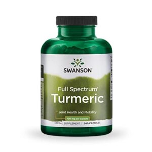 swanson turmeric antioxidant, joint health, cardiovascular, liver detox, mood and memory support supplement curcuma longa (rhizome) 720 mg, 240 capsules, 120 servings, 1.44 grams per serving