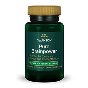 swanson pure brainpower brain health cognitive memory focus support brain-derived neurotrophic factor (bdnf) herbal supplement (ginkgo biloba, bacopa monnieri) 60 veggie capsules (veg caps) vegan