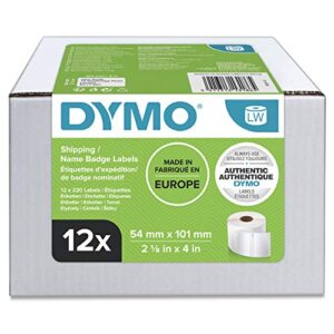 dymo 54 mm x 101 mm lw large shipping labels/name badges, 12 rolls of 220 (2,640 easy-peel labels), self-adhesive, for labelwriter label makers, authentic – black, white