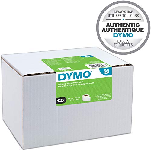 Dymo 54 mm x 101 mm LW Large Shipping Labels/Name Badges, 12 Rolls of 220 (2,640 Easy-Peel Labels), Self-Adhesive, for LabelWriter Label Makers, Authentic - Black, White