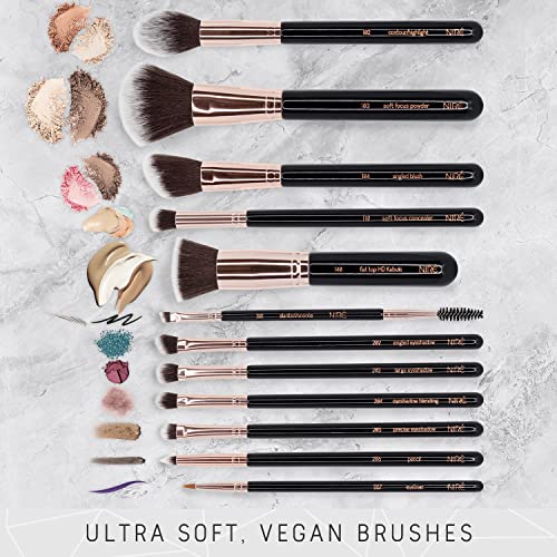 Niré Beauty 15piece Award Winning Professional Makeup Brush Set: Vegan Makeup Brushes with Case, Makeup Sponge, Brush Cleaner, Guide, Gift Box