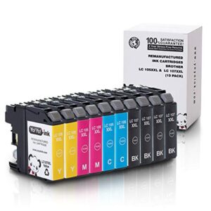 yoyoink compatible printer ink cartridges replacement for brother lc-107 / lc-105 xxl extra high yield (4 black, 2 cyan, 2 magenta, 2 yellow; 10 pack)