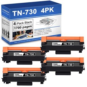 tink (4 pack) tn730 compatible tn-730 black toner cartridge replacement for brother dcp-l2550dw mfc-l2710dw mfc-l2750dw mfc-l2750dwxl printer toner.