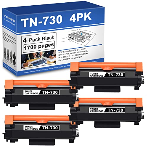 Tink (4 Pack) TN730 Compatible TN-730 Black Toner Cartridge Replacement for Brother DCP-L2550DW MFC-L2710DW MFC-L2750DW MFC-L2750DWXL Printer Toner.