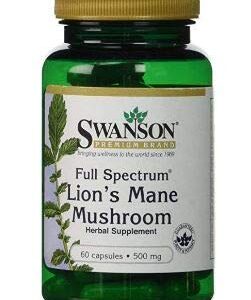 Swanson Lion's Mane Mushroom Memory Support Mental Focus Brain Booster Herbal Supplement Hericium Erinaceus (Mycelium Biomass) 500 mg 60 Capsules (2 Pack)