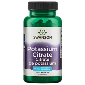 swanson potassium citrate – mineral supplement promoting heart health & energy support – aids optimal nerve & kidney function with natural ingredients – (120 capsules, 99mg each)