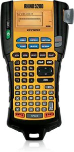 dymo rhino 5200 industrial portable thermal transfer electronic label maker, yellow – label, tape, auto power off, monochrome, lcd display
