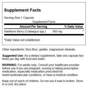 Swanson Hawthorn Berries Supplement | Supports Blood Pressure & Heart Health 250 Capsules, 565 mg Each Hawthorne Berry Pills