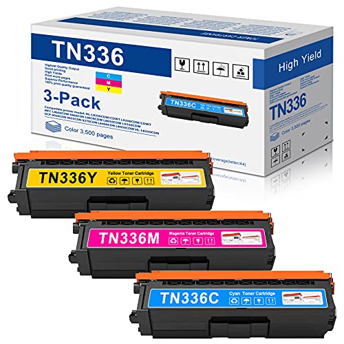 MitoColor 3 Pack (1Cyan+1Magenta+1Yellow) TN336C TN336M TN336Y TN336 High Yield Toner Cartridge Set Replacement for Brother HL-L8250CDN MFC- 9460CDN DCP-9050CDN Printer Toner