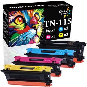 4-pack colorprint compatible tn115 toner cartridge replacement for brother tn-115 tn115bk tn115c tn115m tn115y used for dcp 9040cn hl 4040cdn 4040cn 4070cdw mfc 9440cn 9450cdn printer (bk, c, m, y)