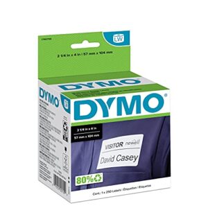 dymo lw self-adhesive name badge labels for labelwriter label printers, white, 2-1/4” x 4”, 1 roll of 250 (1760756)