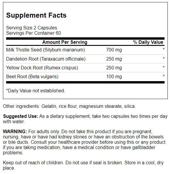 Swanson Milk Thistle, Dandelion & Yellow Dock 120 Caps