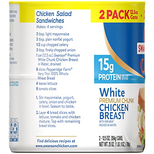 Swanson White Premium Chunk Canned Chicken Breast in Water, Fully Cooked Chicken, 12.5 OZ Can (Pack of 2)