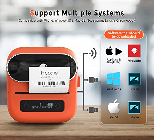 Phomemo M220 Label Printer, Portable Barcode Printer, 3.14 Inch Bluetooth Thermal Label Maker for Barcodes, Name, Address, Clothing Labeling, for Office Home,Compatible with Phones and Some PC Orange