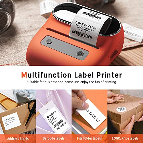 Phomemo M220 Label Printer, Portable Barcode Printer, 3.14 Inch Bluetooth Thermal Label Maker for Barcodes, Name, Address, Clothing Labeling, for Office Home,Compatible with Phones and Some PC Orange