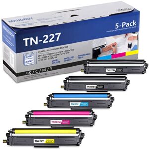 mandboy compatible tn227 2bk/1c/1m/1y toner cartridge replacement for brother hl-3290cdw 3210cw 3230cdw 3270cdw printer, 5/pack tn 227