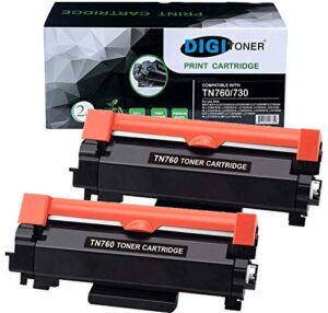 digitoner compatible toner cartridge replacement with chip for brother tn760 tn730 tn-760 tn-730, black [2 pack]