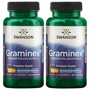 swanson maximum strength graminex flower pollen extract – supports prostate health, urinary tract function, and kidney health – mens health supplement – (60 capsules, 500mg each) (2 pack)