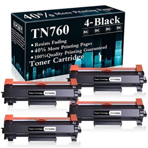 4 black tn760 toner cartridge replacement for brother dcp-l2550dw mfc-l2710dw l2750dw l2750dwxl hl-l2350dw hl-l2370dw l2390dw l2395dw printer,sold by topink