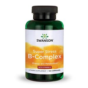 swanson vitamin b-complex w/ vitamin c – natural supplement promoting stress relief, energy support & aiding immune health – may support metabolism & nervous health – (100 capsules)